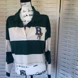 Disney Bamby green and off white crop polo shirt size L